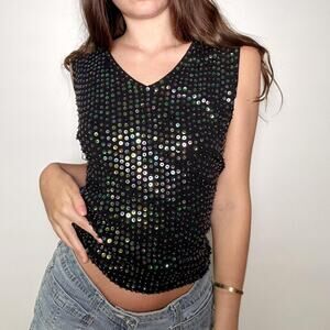 Vintage black sequin tank top